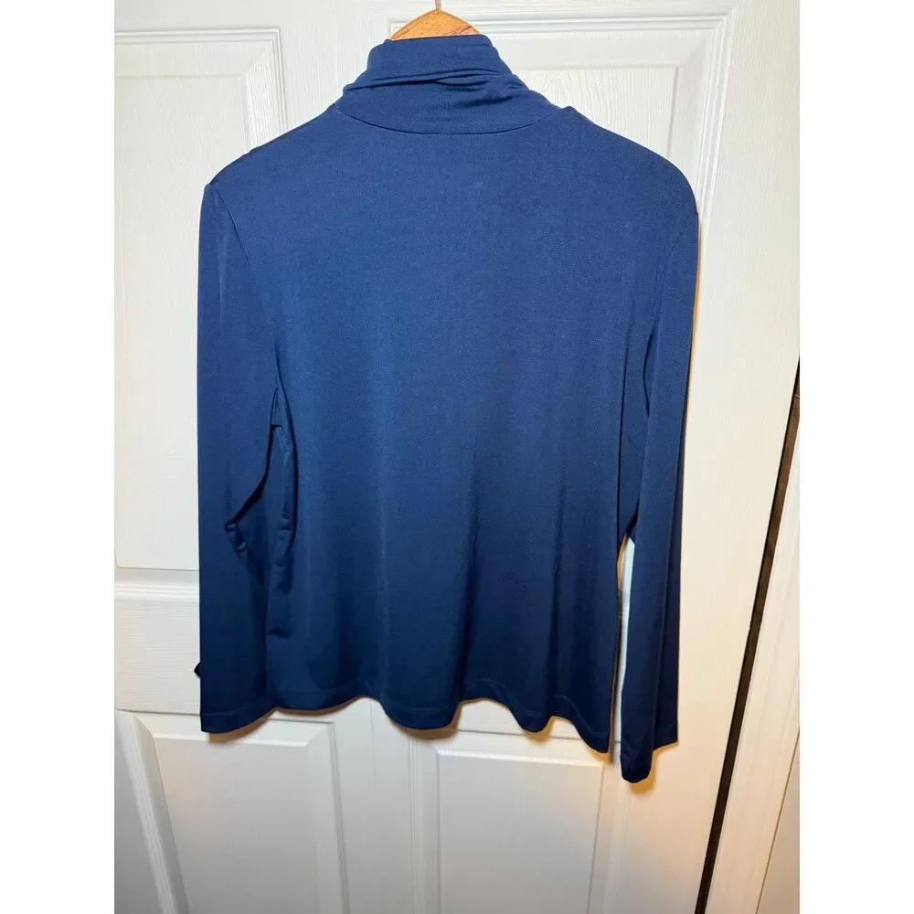 Susan Graver Style Navy Blue Cowl Neck Long Sleeve Top Women's Large